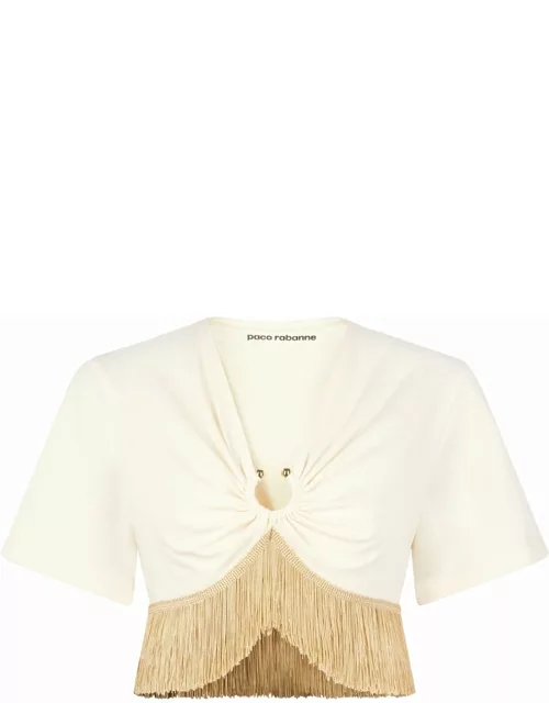 Rabanne fringed-trimmed cropped T-shirt