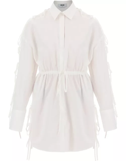 MSGM MINI SHIRT DRESS WITH CUT-OUTS AND BOW