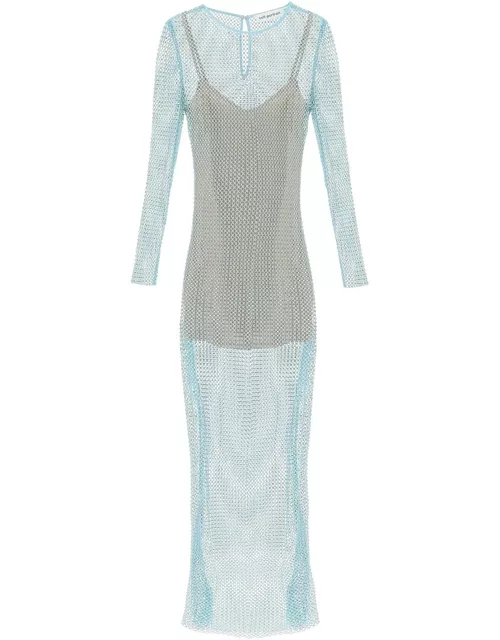 SELF PORTRAIT maxi dress in fishnet with rhinestone