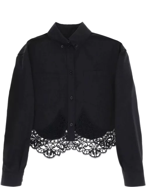 BURBERRY CROPPED SHIRT WITH MACRAME LACE INSERT