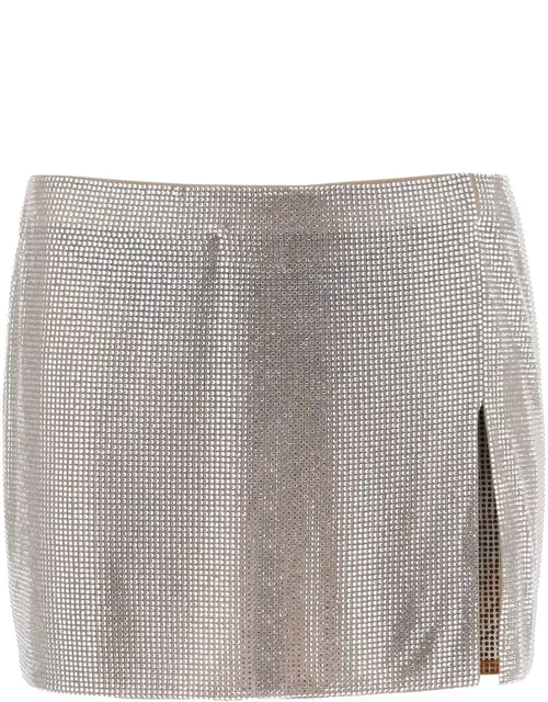 GIUSEPPE DI MORABITO MINI SKIRT IN MESH WITH CRYSTALS ALL-OVER