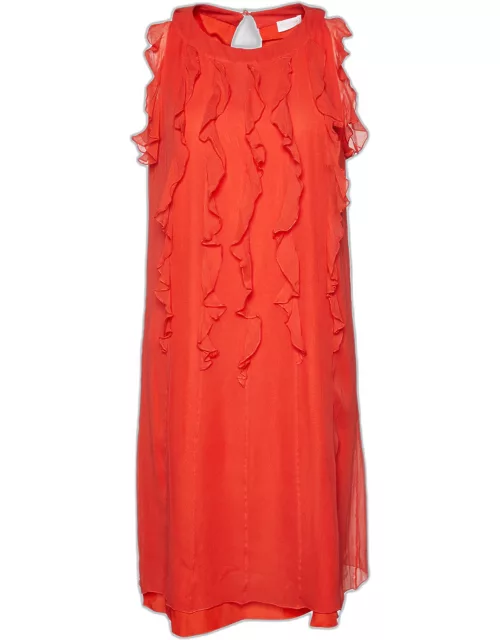 Valentino Red Silk Chiffon Ruffle Detail Sleeveless Mini Dress