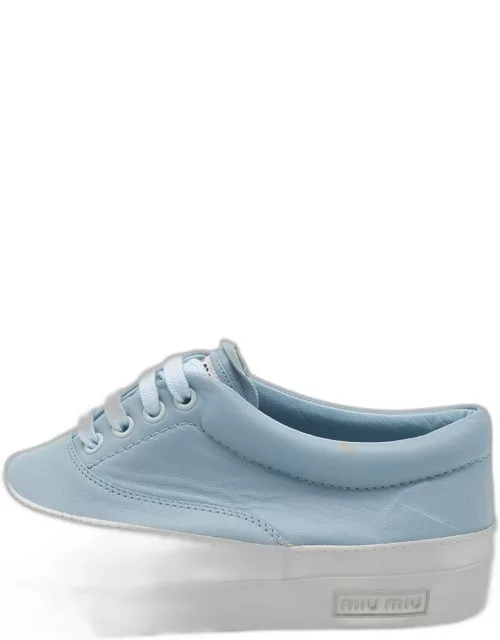 Miu Miu Blue/White Leather Lace Up Sneaker