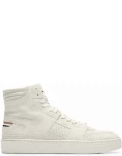 Leather high-top trainers with signature-stripe detail- White Men's Sneaker