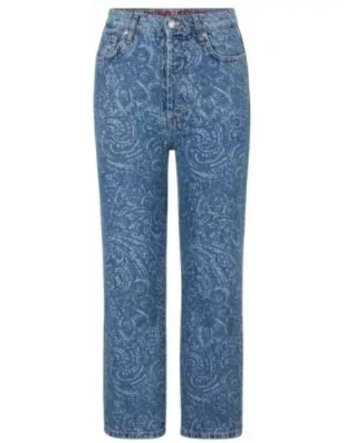 Modern-fit jeans in paisley-pattern rigid denim- Blue Women's Jean