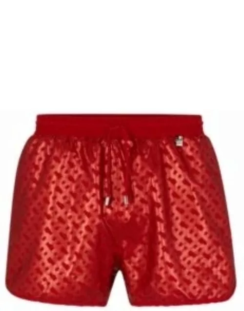 Monogram-print swim shorts in quick-drying fabric- Red Men's Swim Short