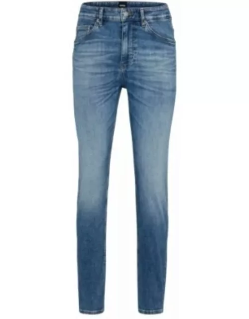 Tapered-fit jeans in mid-blue Italian stretch denim- Turquoise Men's Jean