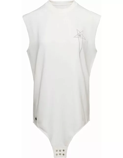 Rick Owens sl Body Long White Tank Top With Pentagram Embroidery And A Six Snap Closure Hanging In Cotton Woman