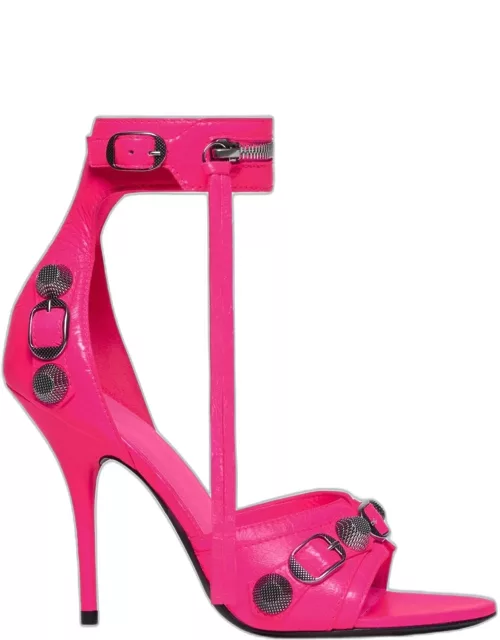 Fuchsia Cagole sandals with stiletto heel and stud