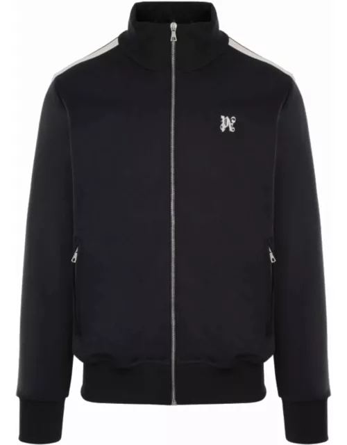 Black nylon zip sweatshirt with PA Monogram embroidery