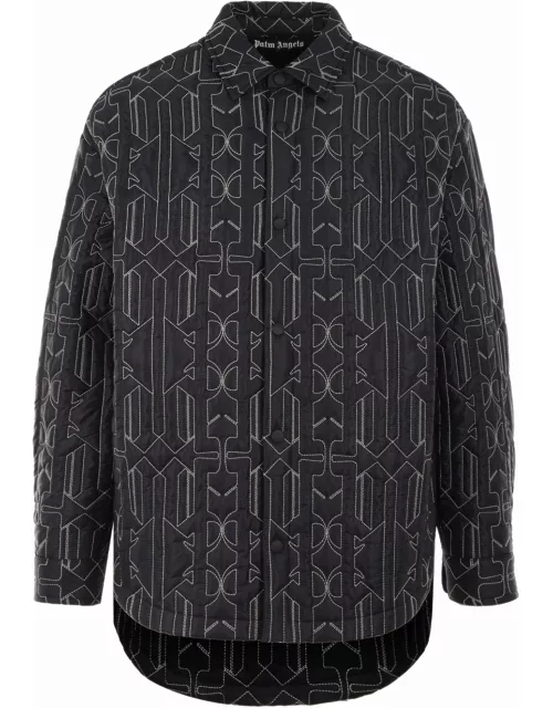 Black quilted nylon jacket with monogra