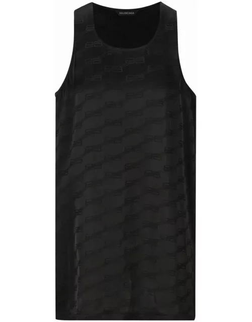 Black monogrammed camisole-style short dres