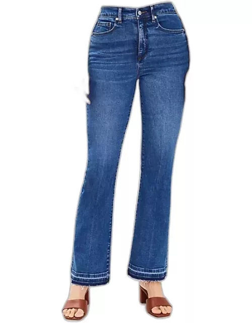 Loft Curvy Unpicked Hem High Rise Slim Flare Jeans in Dark Wash
