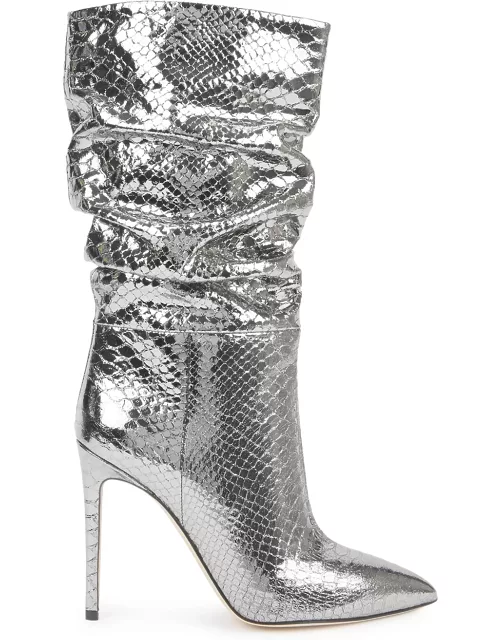 Paris Texas 105 Silver Python-effect Leather Knee-high Boots