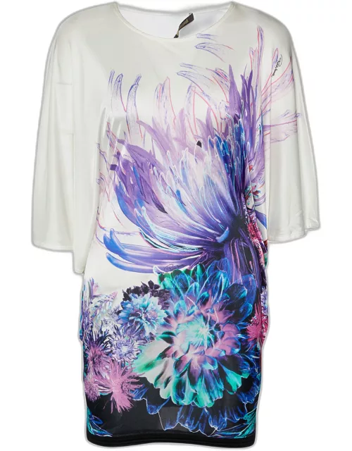 Roberto Cavalli White Printed Jersey Butterfly Sleeve Top