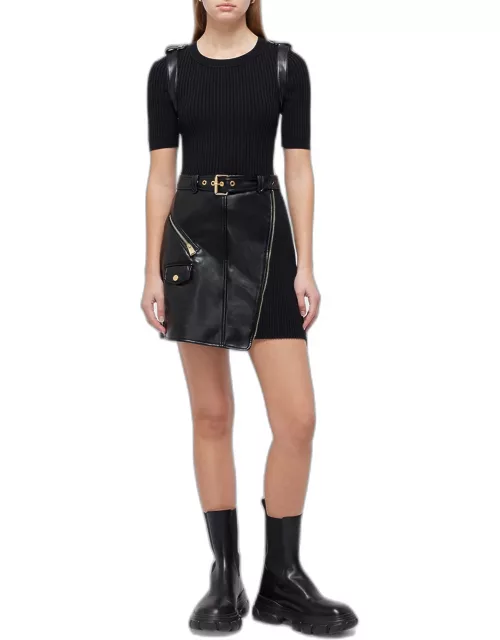 Anisa Belted Vegan Leather & Knit Combo Mini Dres
