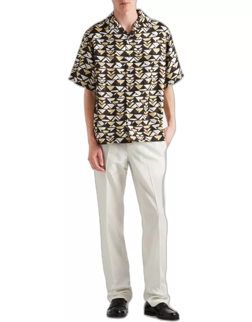 Men's Silk Geo-Print Camp Shirt
