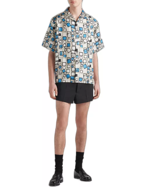 Men's Geometric Silk Camp Shirt