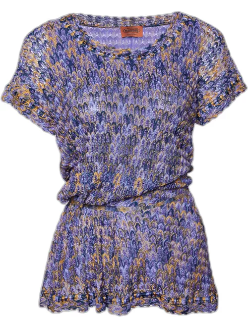Missoni Purple Lurex Knit Waist Tie Detail Top