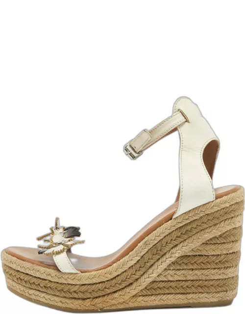 Marc Jacobs Cream Leather Espadrille Wedge Ankle Strap Sandal