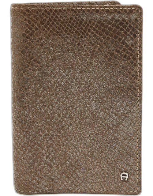 Aigner Brown Shimmer Snakeskin Embossed Leather Bifold Wallet