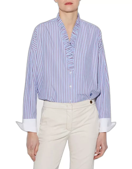 Tamara Striped Ruffle-Trim Cotton Shirt