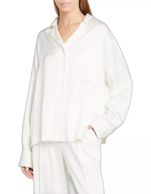 Anagram Silk Button-Front Pajama Blouse