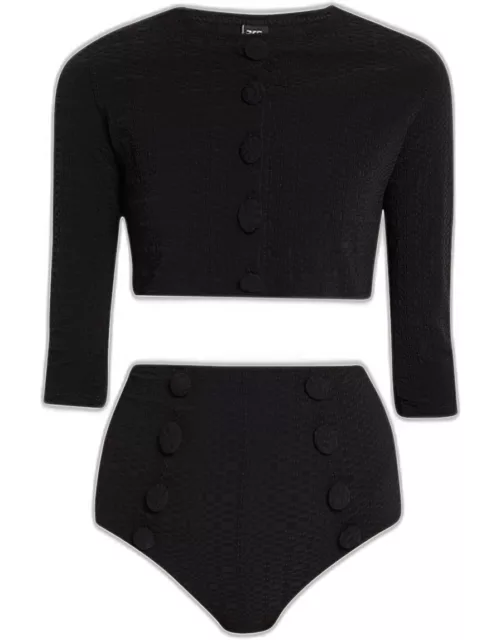 Button-Front Cropped Swim Cardigan