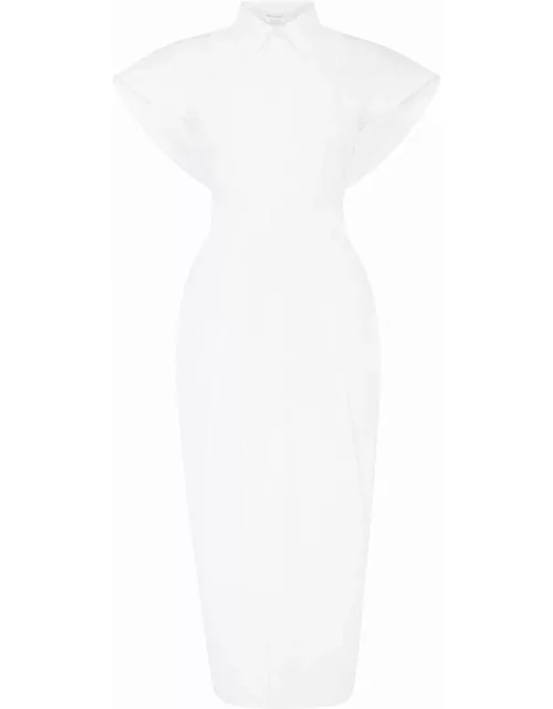 White chemisier midi dress with short sleeve