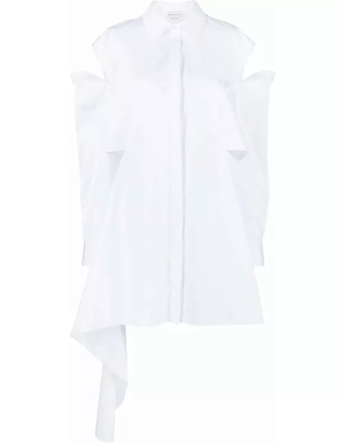 Short white chemisier dress with cut-out