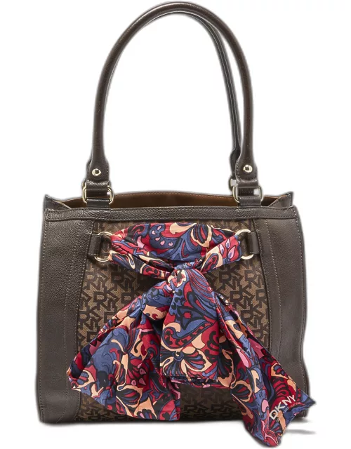 DKNY Brown Signature Canvas and Leather Scarf Tote