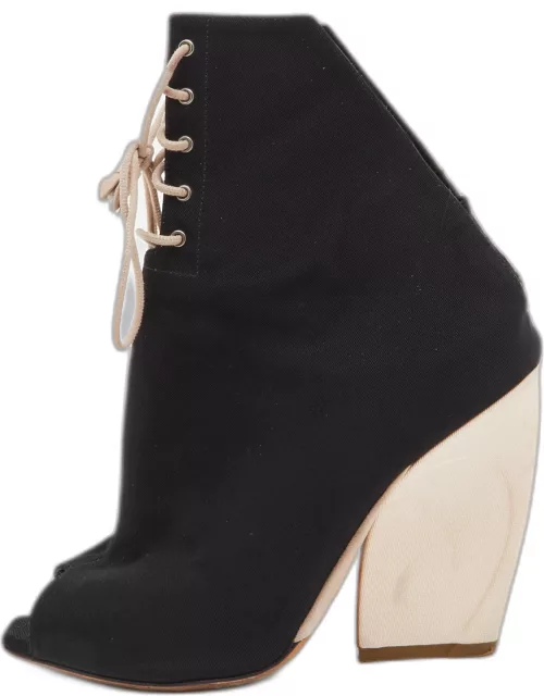 Dior Black Canvas Open Toe Lace Up Ankle Bootie