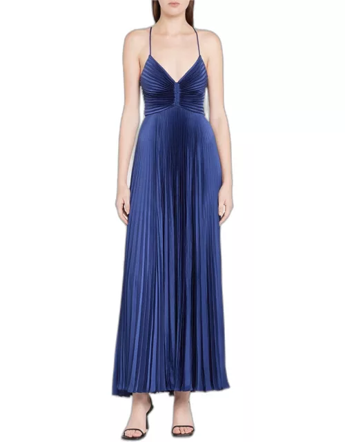 Aries Pleated Open-Back Maxi Dres