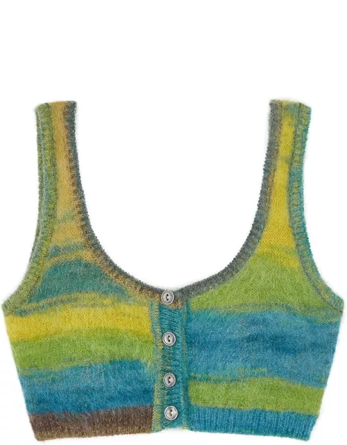 Re/done Striped Knitted Cotton-blend Bra Top - Green