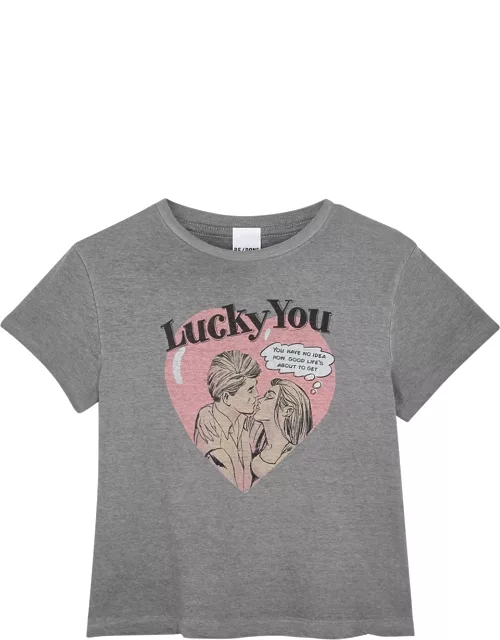 Re/done Lucky You Printed Cotton T-shirt - Grey