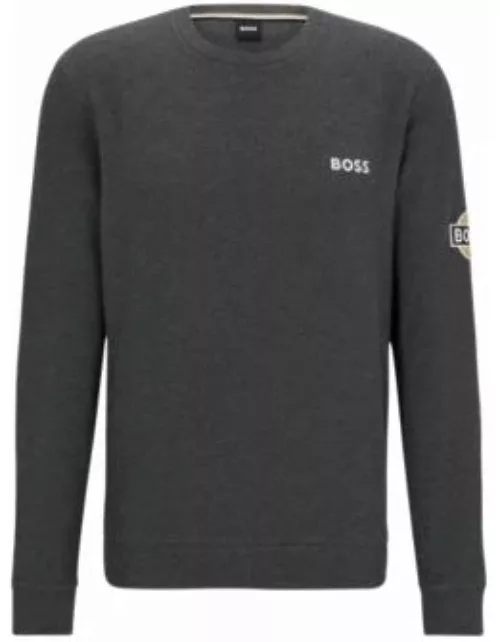 Cotton-blend waffle loungewear sweatshirt with patch logo- Grey Men's Loungewear