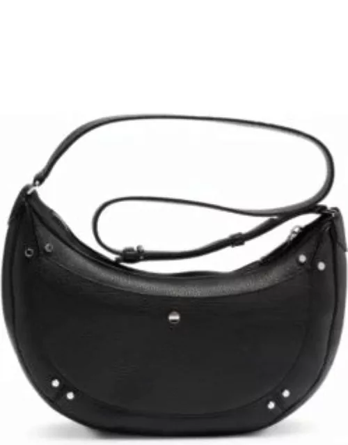 Hobo bag in grained leather with stud details- Black Women's Shoulder bag