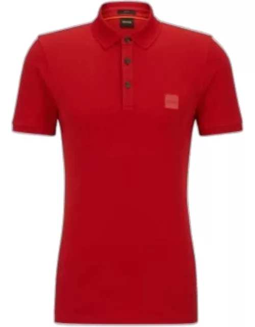 Stretch-cotton slim-fit polo shirt with logo patch- Red Men's Polo Shirt