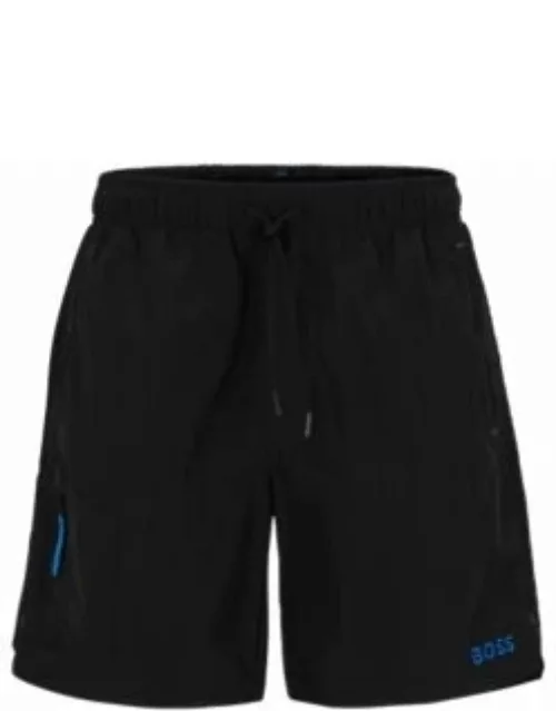 Swim shorts in quick-drying fabric with embroidered logo- Black Men's Swim Short