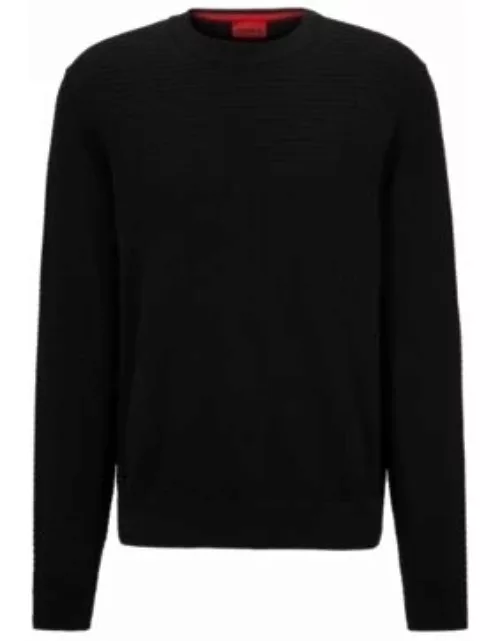Cotton sweater with jacquard pattern- Black Men's Sweater