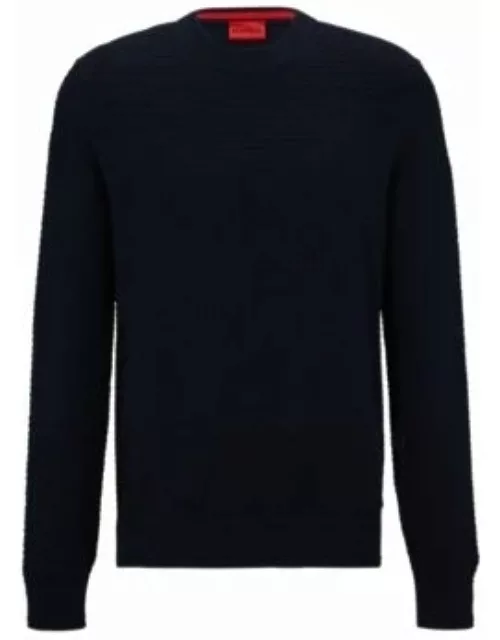Cotton sweater with jacquard pattern- Dark Blue Men's Sweater