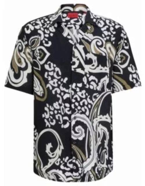 Relaxed-fit shirt in paisley-print canvas- Black Men's Shirt