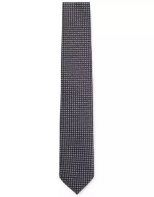 Silk-jacquard tie with micro pattern- Dark Blue Men's Tie