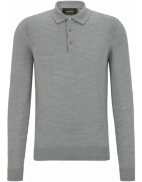 Polo-collar sweater in wool, silk and cashmere- Silver Men's Sweater