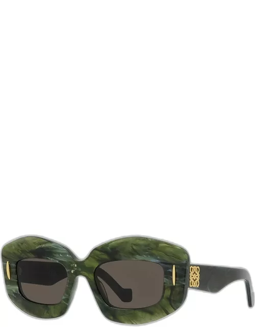 Emerald Green Acetate Rectangle Sunglasses With Golden Accent