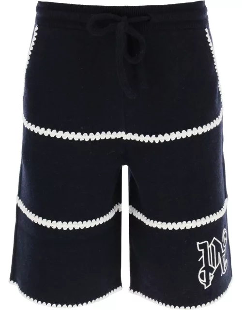 PALM ANGELS WOOL KNIT SHORTS WITH CONTRASTING TRIM