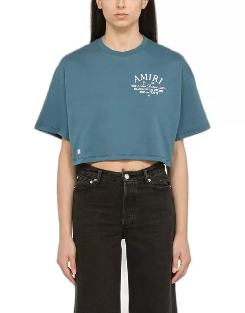 Cropped teal cotton T-shirt
