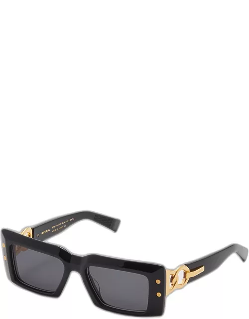 Imperial Black Acetate & Titanium Rectangle Sunglasse