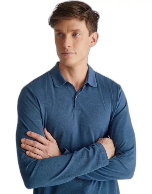Derek Rose Men's Long Sleeve Polo Shirt Ramsay 2 Pique Cotton Tencel Deni