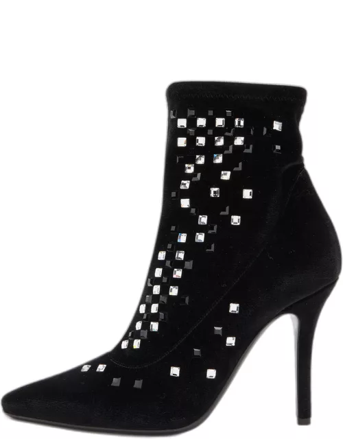 Giuseppe Zanotti Black Velvet Crystal Embellished Ankle Bootie